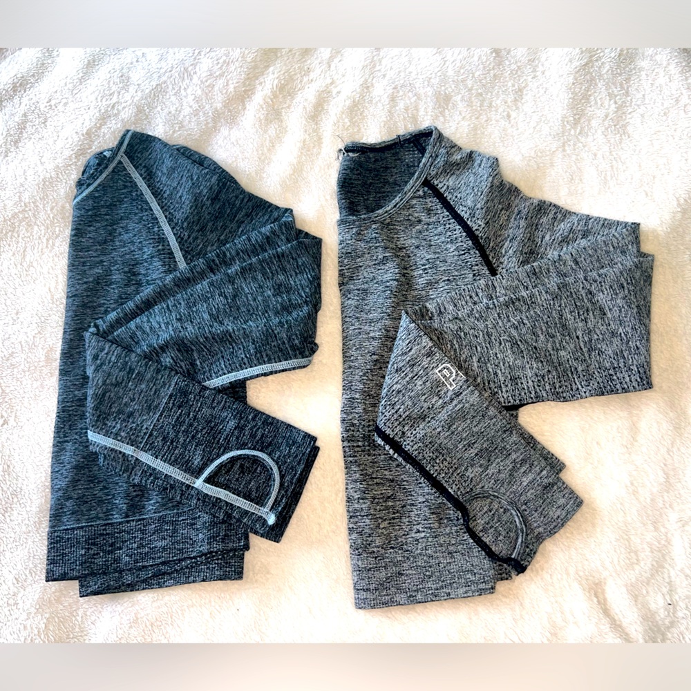 Pink workout crop top gray and blue